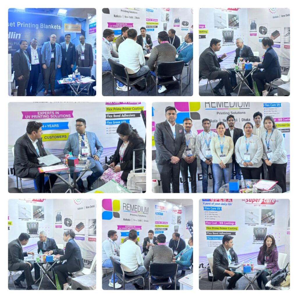 Remedium team and visitors at the Print Pack India 2025 exhibition booth