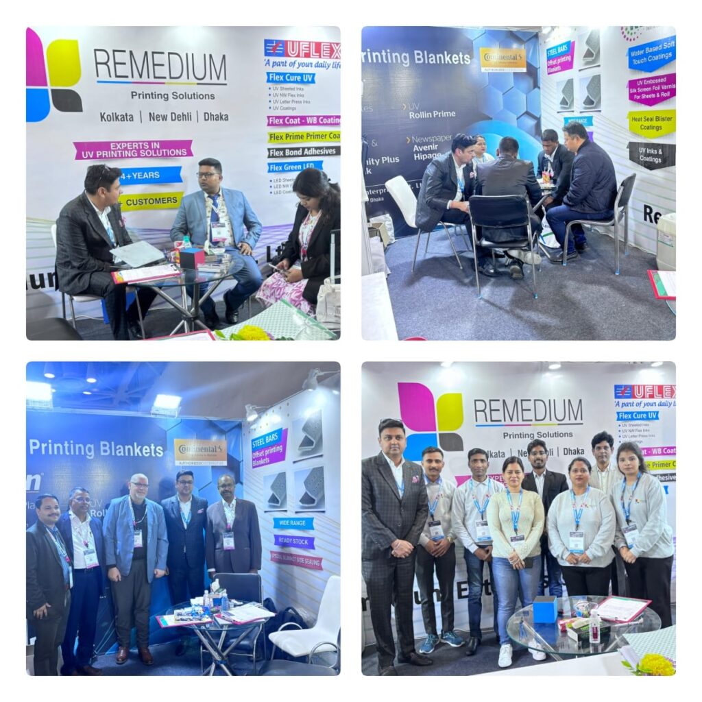 Remedium exhibition stand, team and visitors at Print Pack India 2025