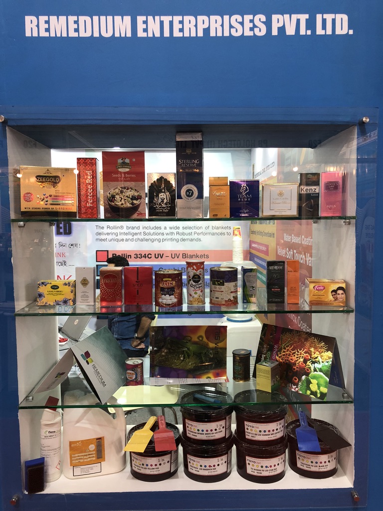 Remedium product display with printing blankets, inks and consumables at Eastern Print Pack 2018