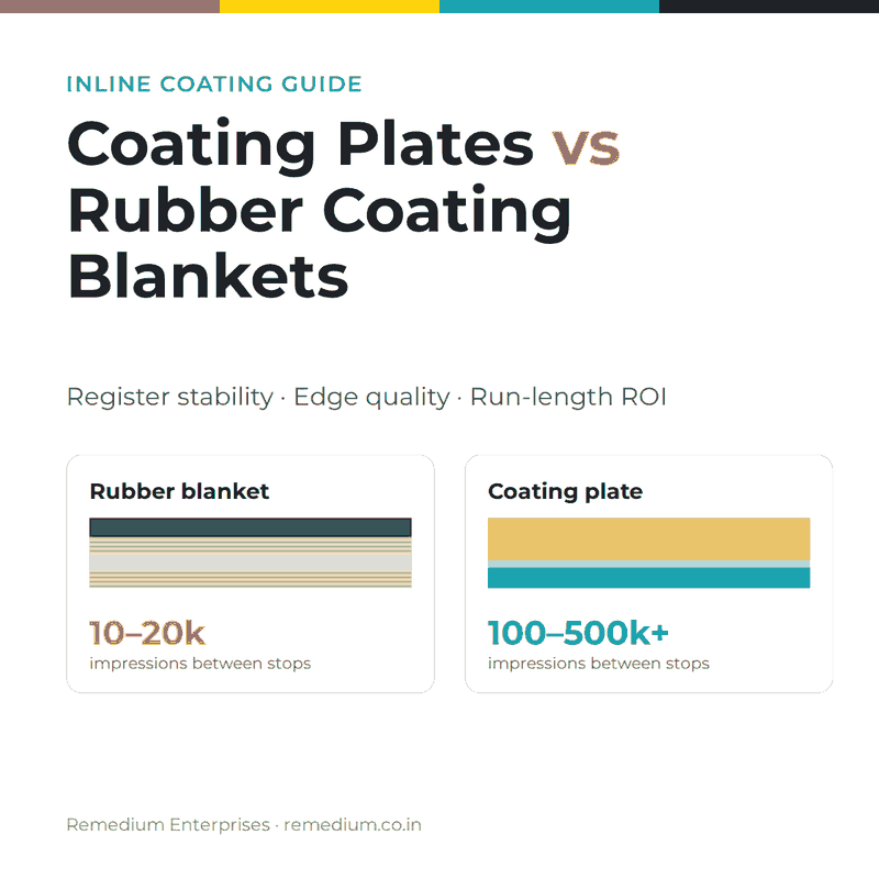 Coating plates vs rubber coating blankets: 10–20k vs 100–500k+ impressions between stops