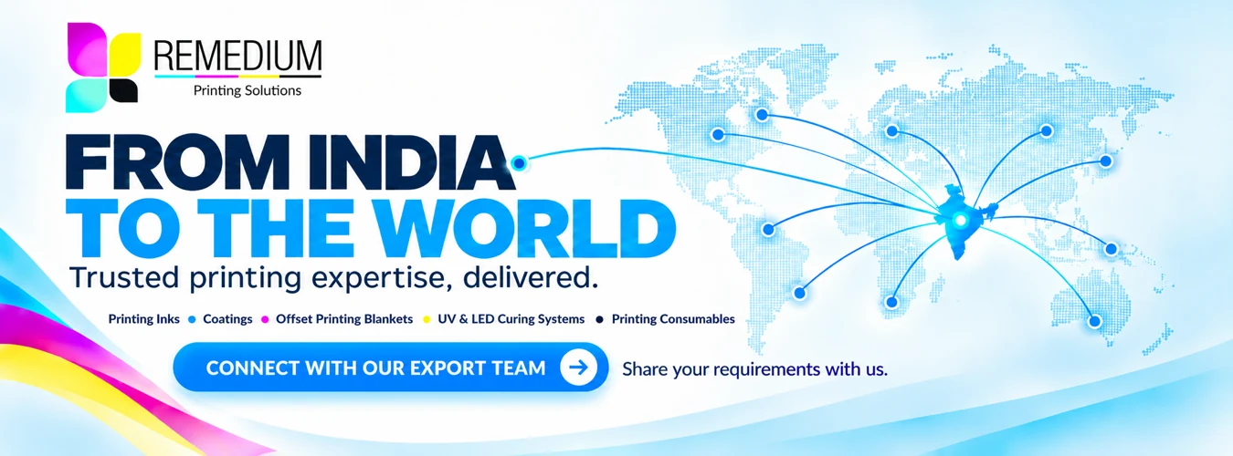 Remedium Printing Solutions exports printing inks, coatings, offset printing blankets, UV and LED curing systems and printing consumables from India to printers worldwide